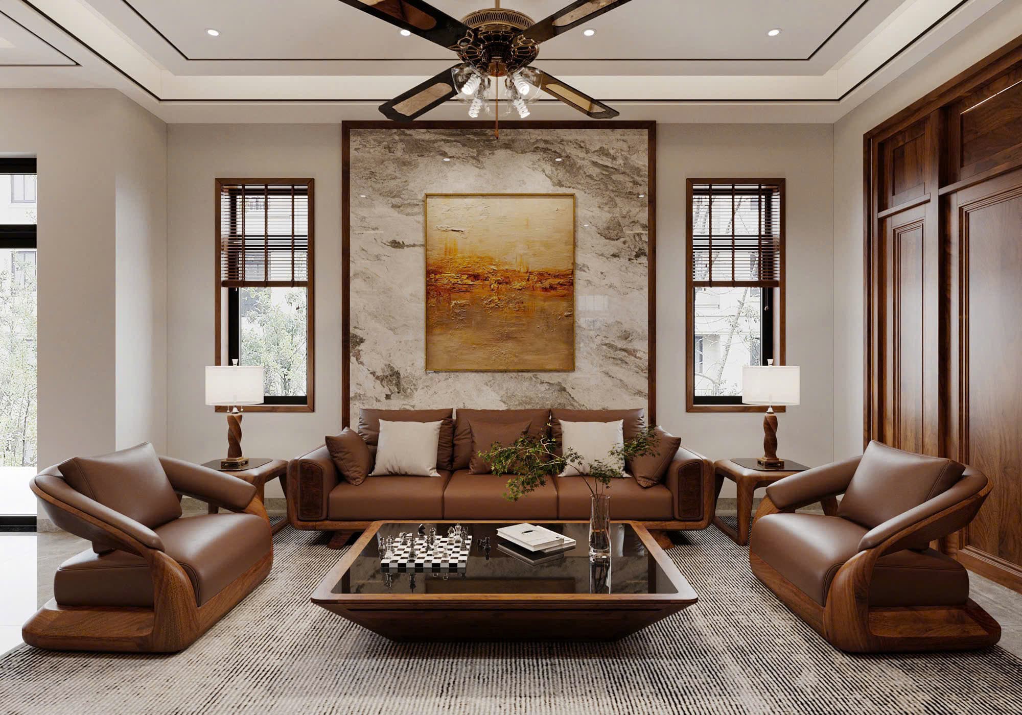 Mẫu Sofa Bay gỗ nguyên khối Hiện Đại